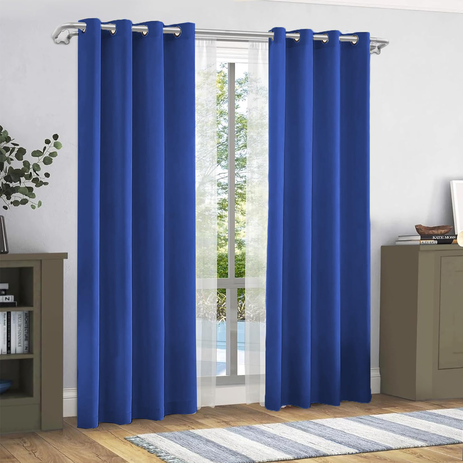 GREATOYAR Cortinas Modernas, Translucidas, para Sala, Dormitorio, Comedor, Cocina, Salón - 1 Pieza, 140x220cm, Poliéster, Azul