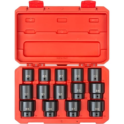 TEKTON 1/2 Inch Drive 6-Point Impact Socket Set, 14-Piece (25-38 mm) | SID92325