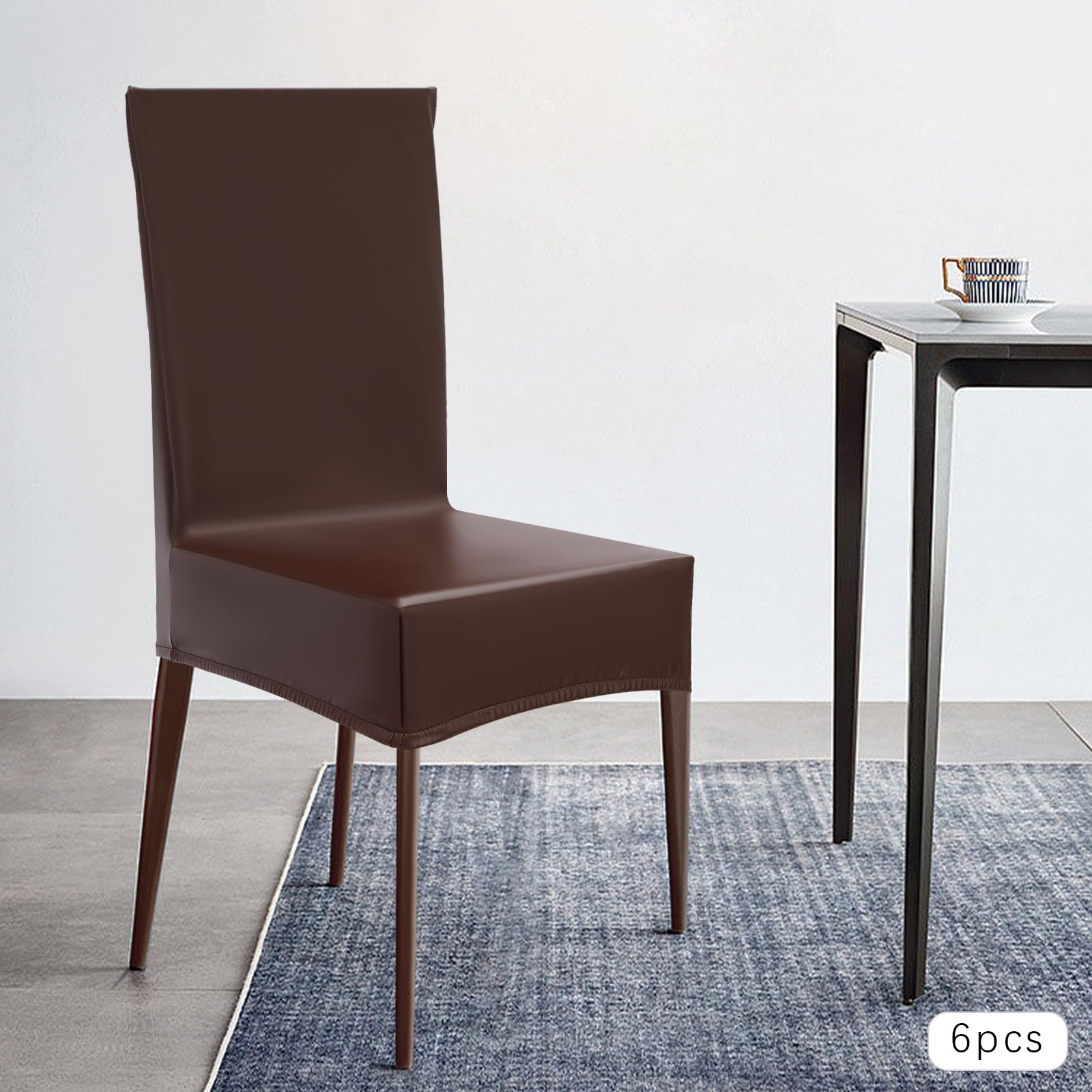 Juego de 6 fundas de silla de poliuretano, color café, elásticas, impermeables, para apartamentos, restaurantes, hoteles, bibliotecas, cafeterías, fáciles de limpiar