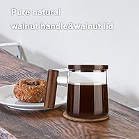 Vista 2 de COMI Tazas de café de cristal, tazas de café transparentes con tapa y asa de nogal, taza de boca ancha extra grande, perfectas para latte, moca