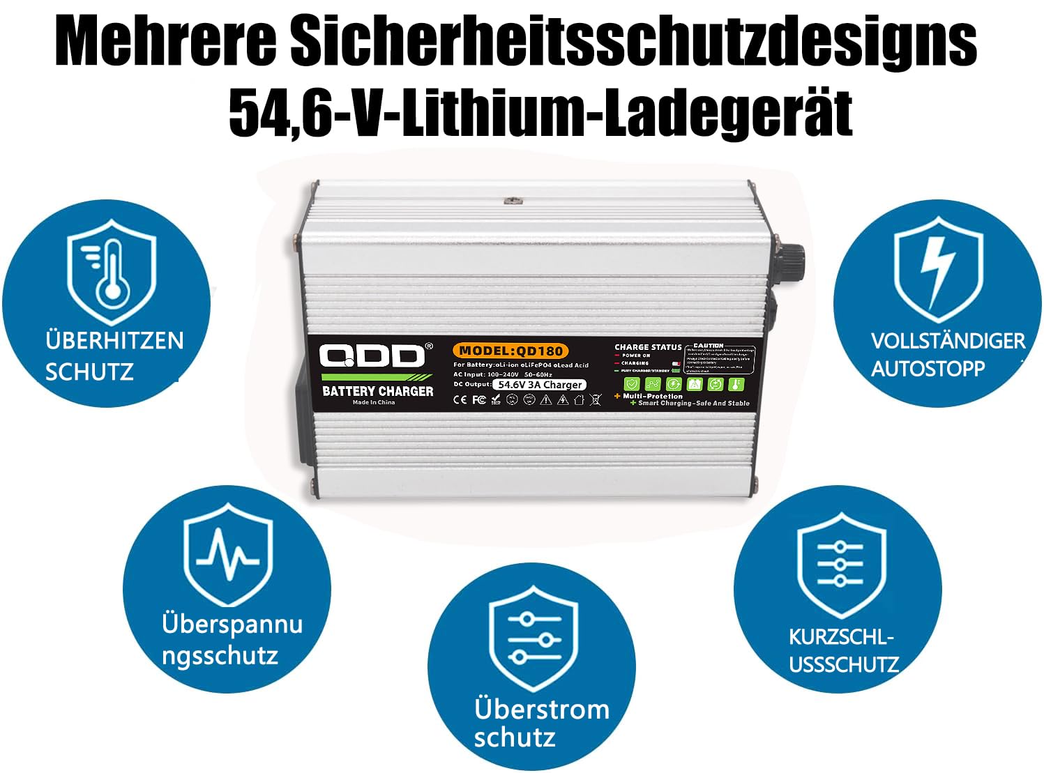 QDD 54,6 V 3 A ładowarka litowo-jonowa, srebrna obudowa aluminiowa z wentylatorem chłodzącym do 13S 48 V 10 Ah 15 Ah 20 Ah 30 Ah 40 Ah akumulator litowo-jonowy z 5 wtyczkami