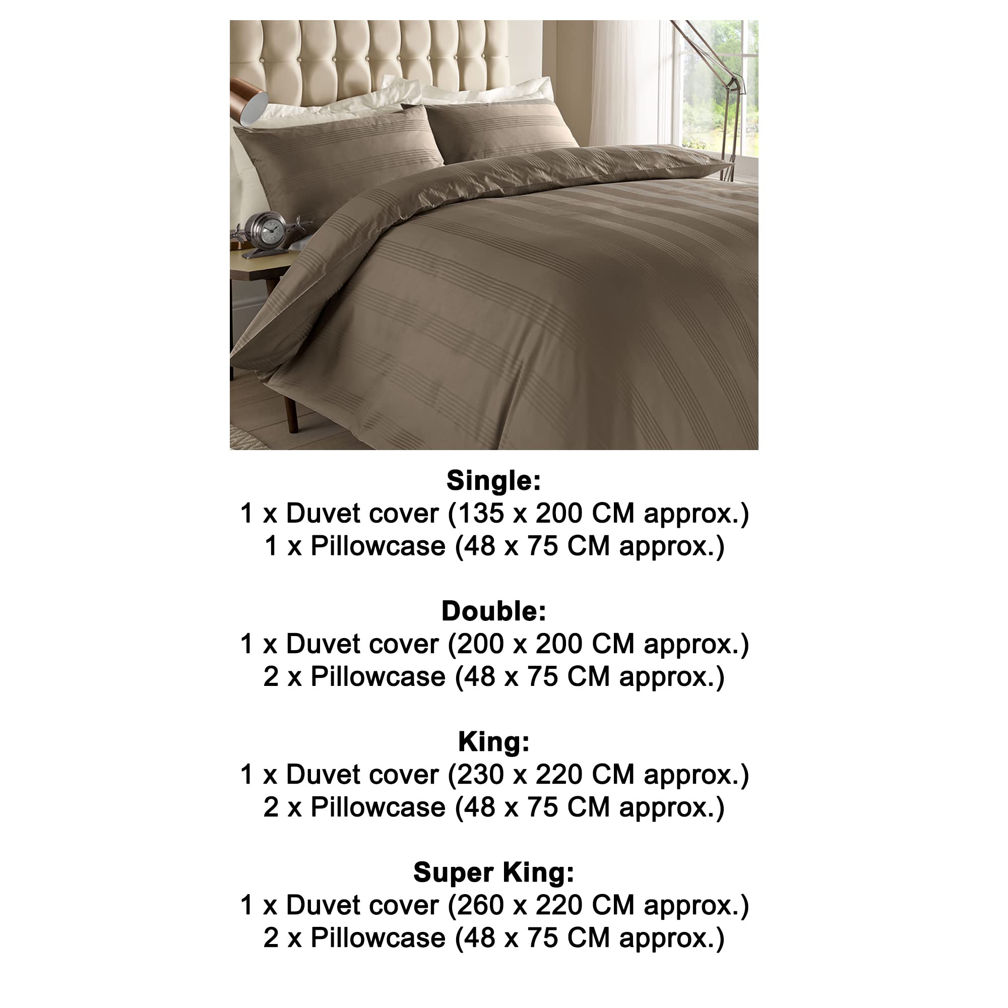 ED Set copripiumino di lusso a 400 fili, 100% cotone egiziano, morbido e confortevole, qualità alberghiera, in raso, multi righe (singolo, tortora scuro