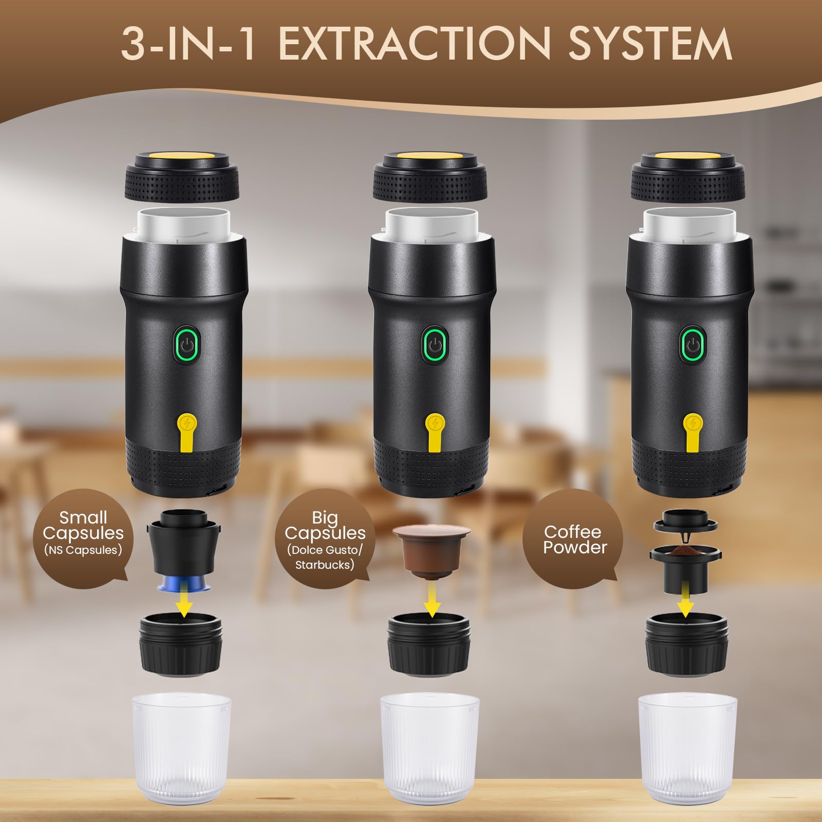 LAMA Machine à expresso électrique à capsules - Mini machine à café portable - Compatible avec capsules de café/poudre, Chauffage instantané pour voiture et extérieur - Noir