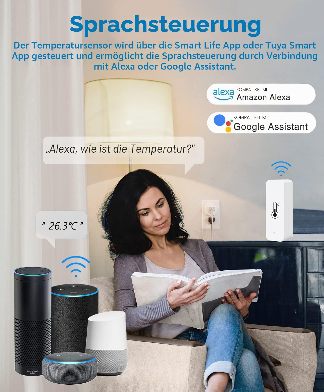 WLAN Smart Thermometer Hygrometer, Digitale Mini Innentemperatur und Feuchtigkeitssensor, Raumtemperaturfeuchtigkeitssensor App Fernbedienung für Gewächshauskeller,Kompatibel Alexa/Google Home. 4Pack