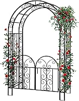 Hitgrand Garden Arch Trellis with Gate - 84" Tall Heavy Duty Metal Arbor for Climbing Roses, Vines, Weddings & Patio Decor