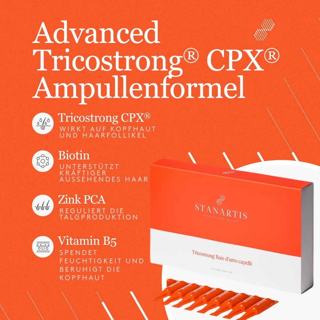 Stanartis Tricostrong® Intensive Kosmetische Kopfhaut Ampullen mit Tricofactor CPX® | Für voller und dichter wirkendes Haar | Kopfhautpflege bei dünner wirkendem Haar | 30 x 2 ml | Für Frauen & Männer