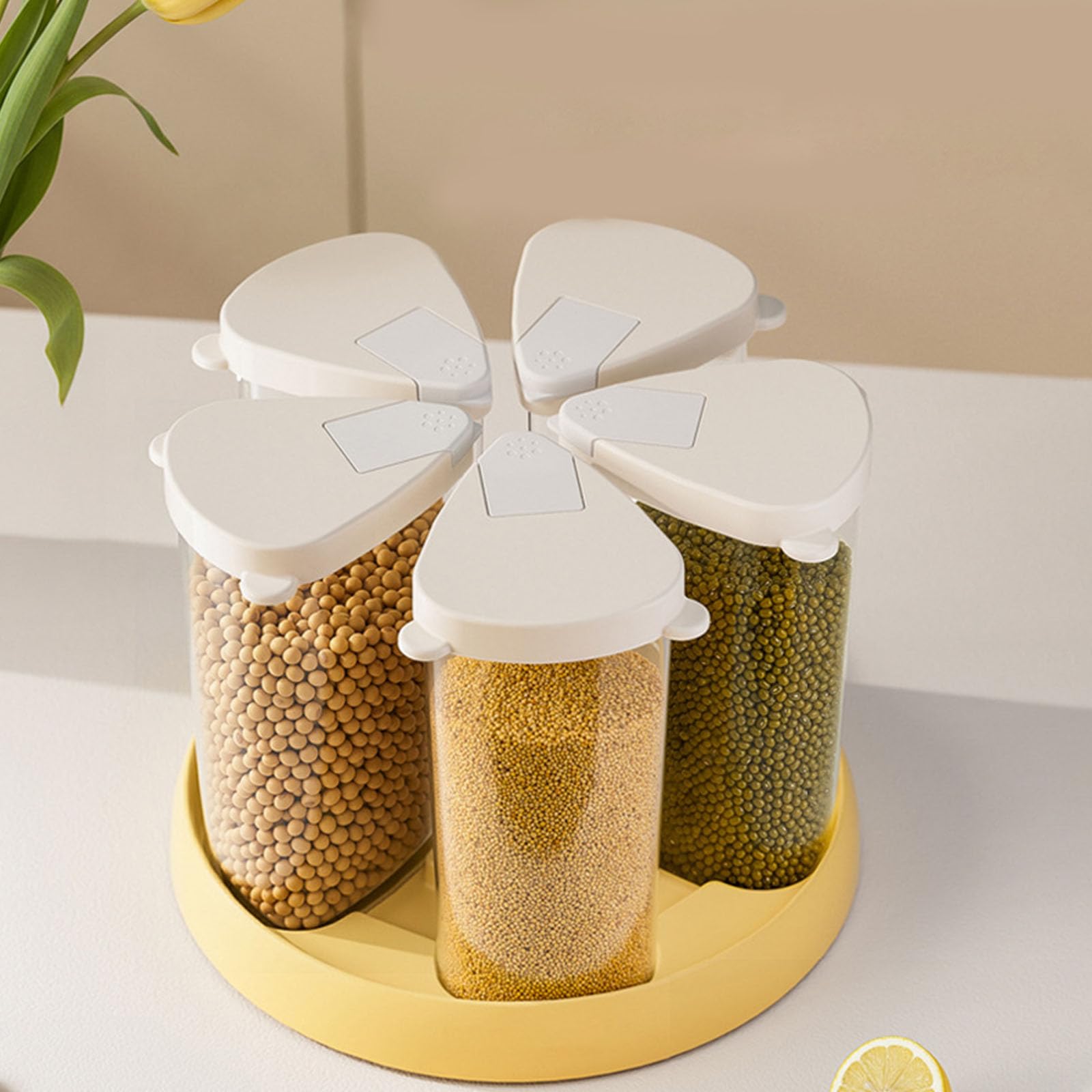 Rotierender Reis-Eimer, mehrere Fächer, transparent, für Küche, Getreidebehälter, lebensmittelechte Materialien, platzsparender Getreidespender für kleine Küchen