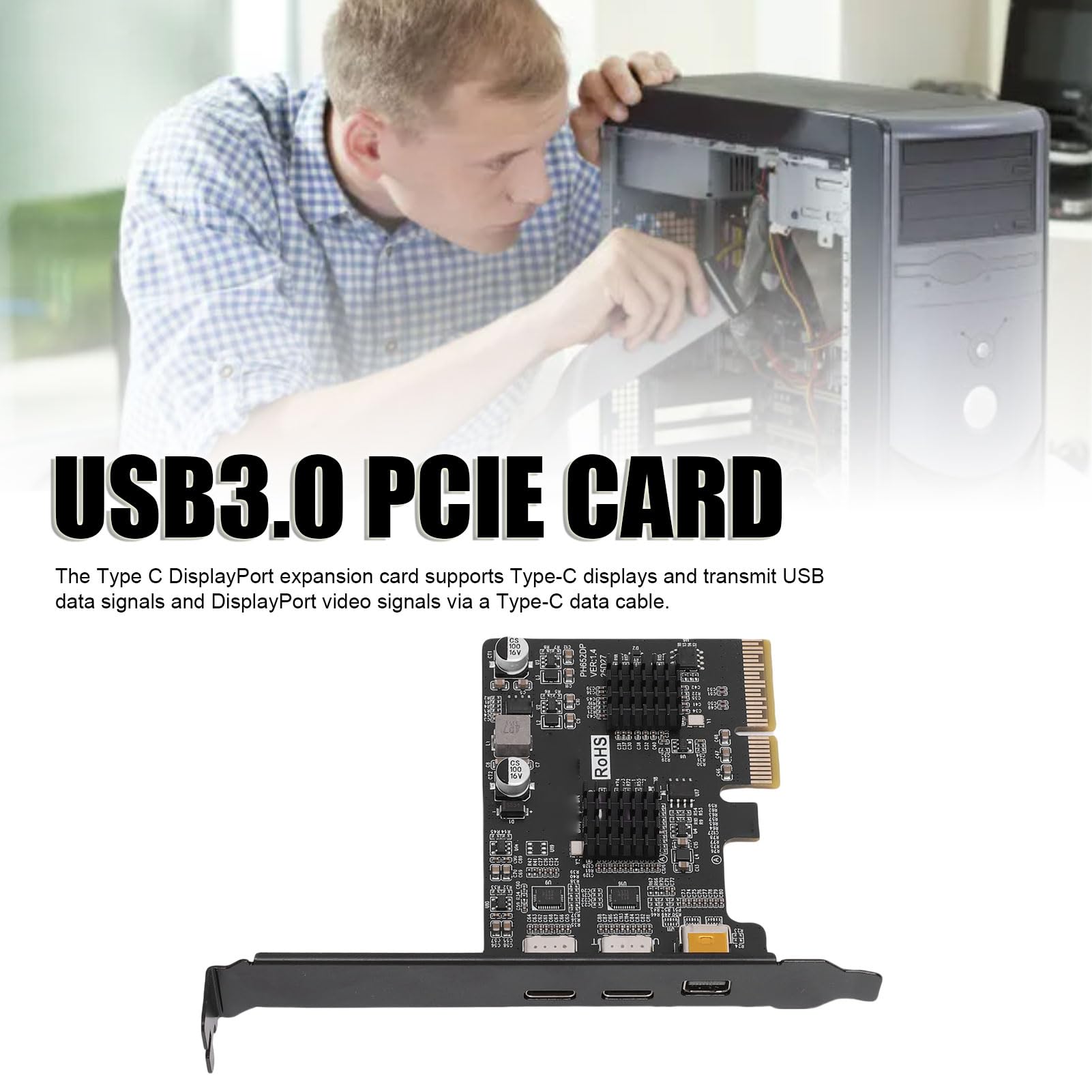 SUNGOOYUE Scheda PCIe USB C, Espansione Scheda Madre Doppia Porta USB 3.1 Gen 2 da 10 Gbps con Uscita Display Port di Tipo C per PC Desktop