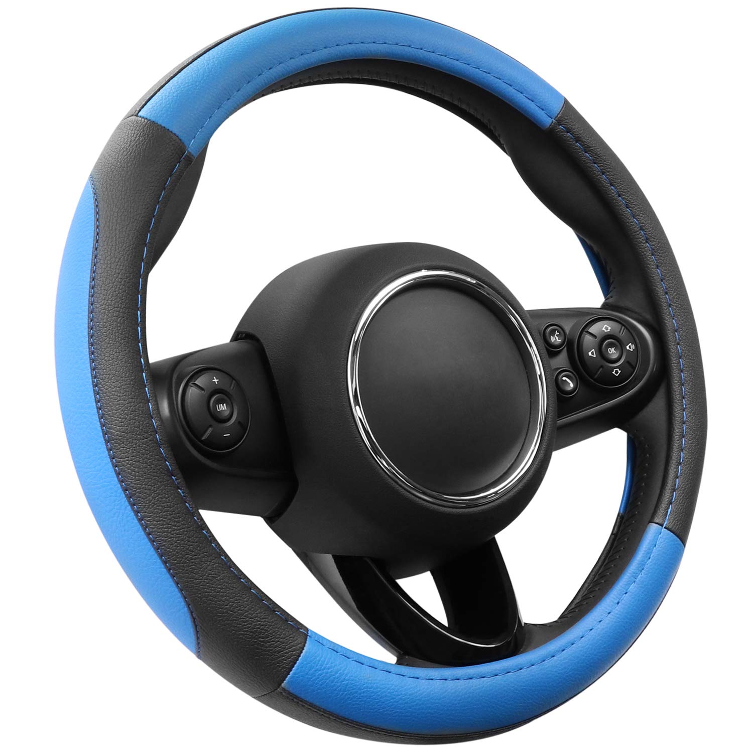 COFIT Microfiber Leather Steering Wheel Cover, Anti-slip Universal Protective Wrap, Car SUV Truck Interior Decor Accessories, Size M 37-38cm Grey and Black — view 34