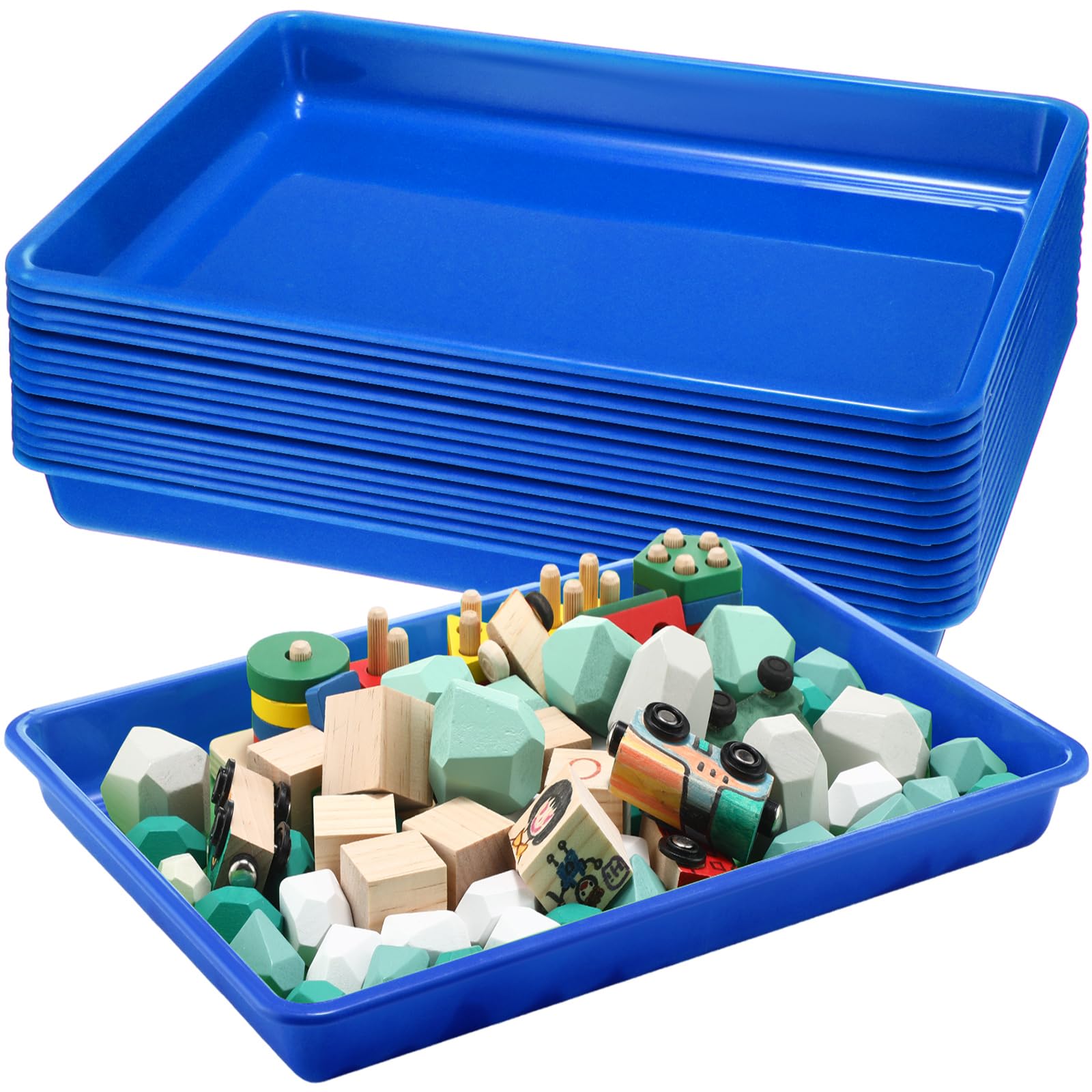 Maitys 15 Pcs Flat Plastic Trays 16.1 x 11.8'' Sensory Storage Tray Paper Stackable Classroom Bins for Office Home Organizer Arts and Crafts Supplies(