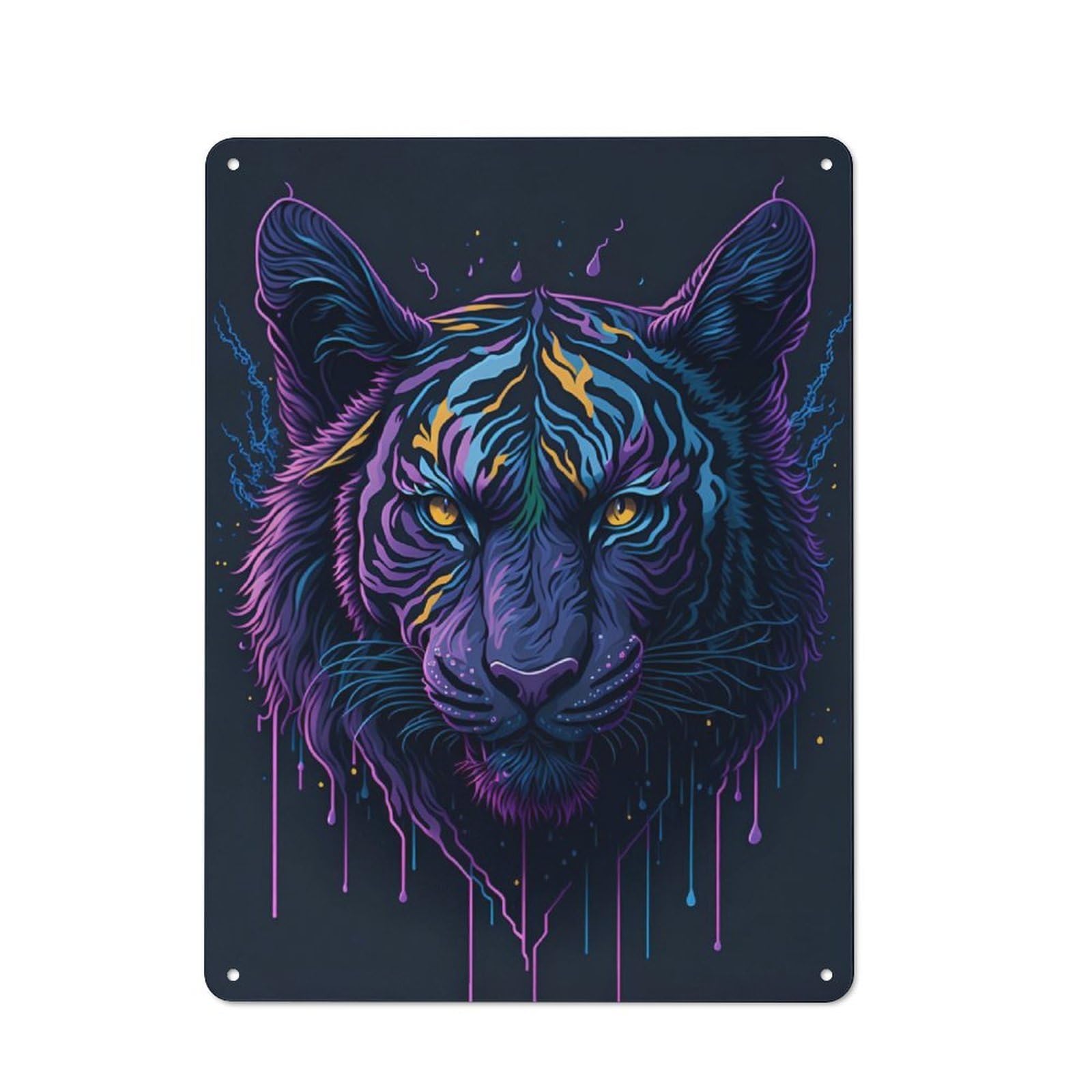 Industrial Tin Wall Sign 40x30cm Featuring Tiger Head, Urban Room Decor for Workspace, Cafe, Hallway Or Garage