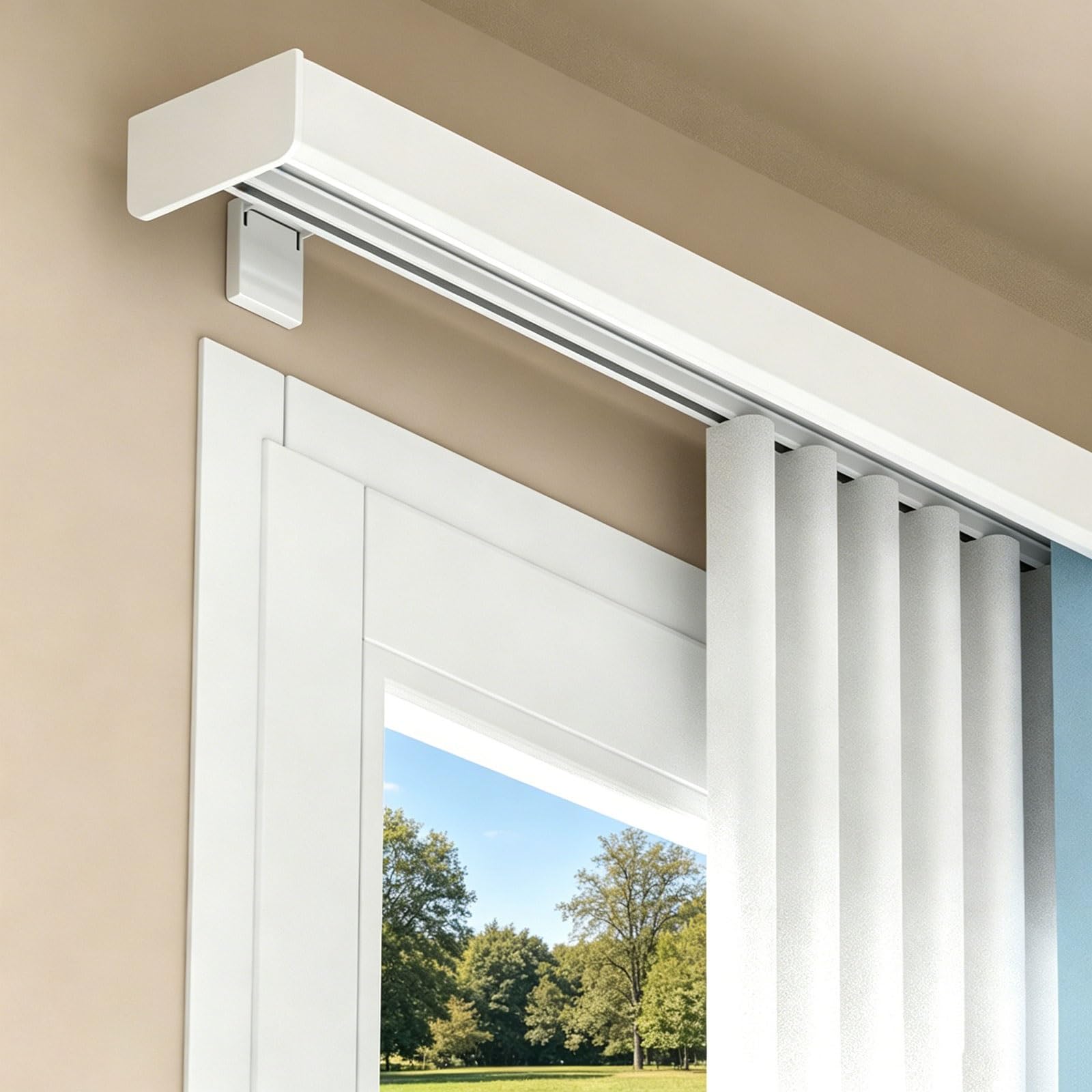 Heavy Duty Double Curtain Tracks Ceiling Curtain Pelmet Box Wall Mounting Room Divider Easy Install for Bedroom/Living Room/Window/Hotel(Side-mounted,4.4m/14.4ft)