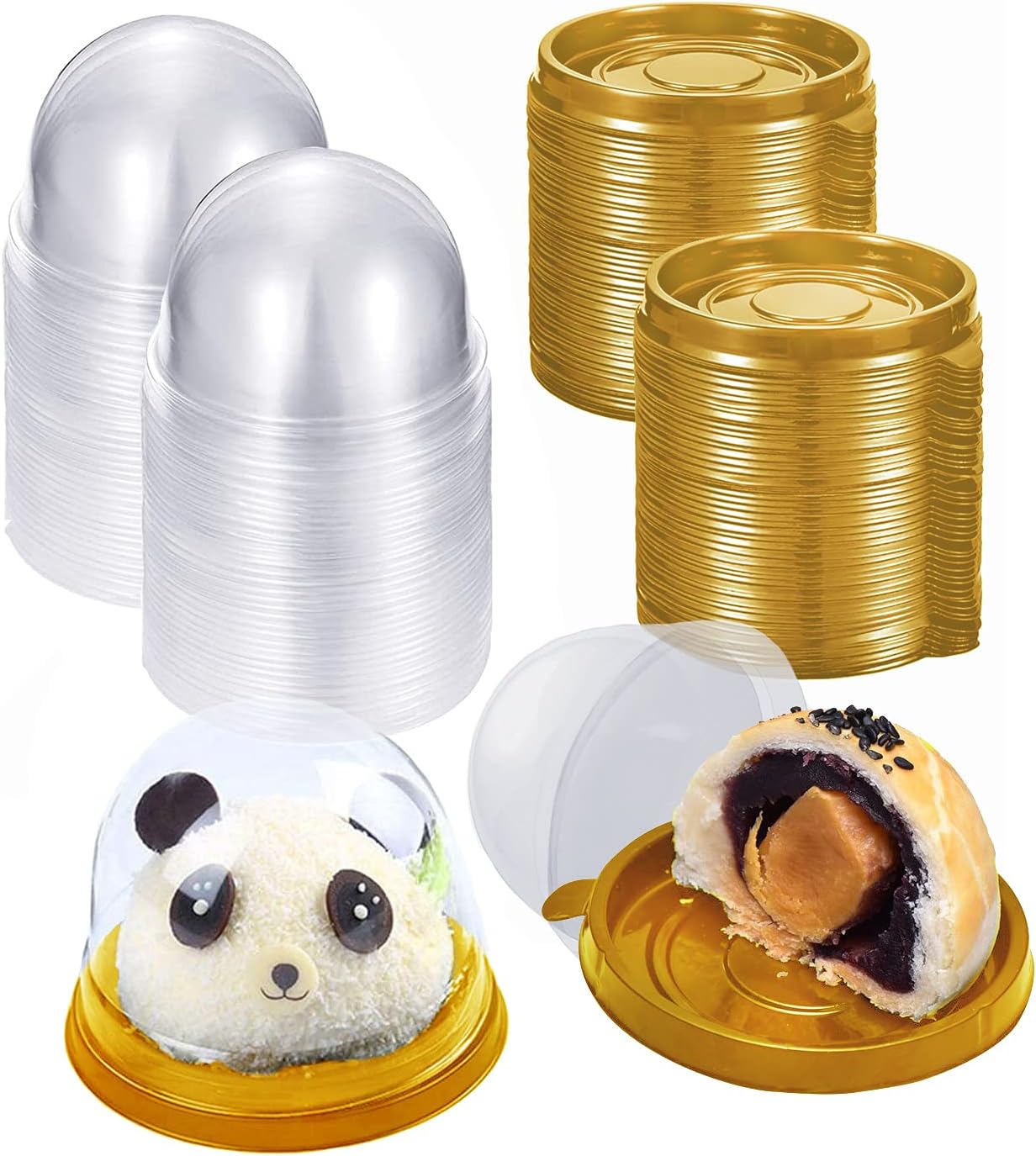 IBLUELOVER 50Pcs Mini Cake Box Clear Muffins Box Dome Cupcake Packing Boxes Single Individual Cupcake Container Mini Cookies Holder Fairy Cake Tray for Birthday Wedding Christmas Party,Cake Shop