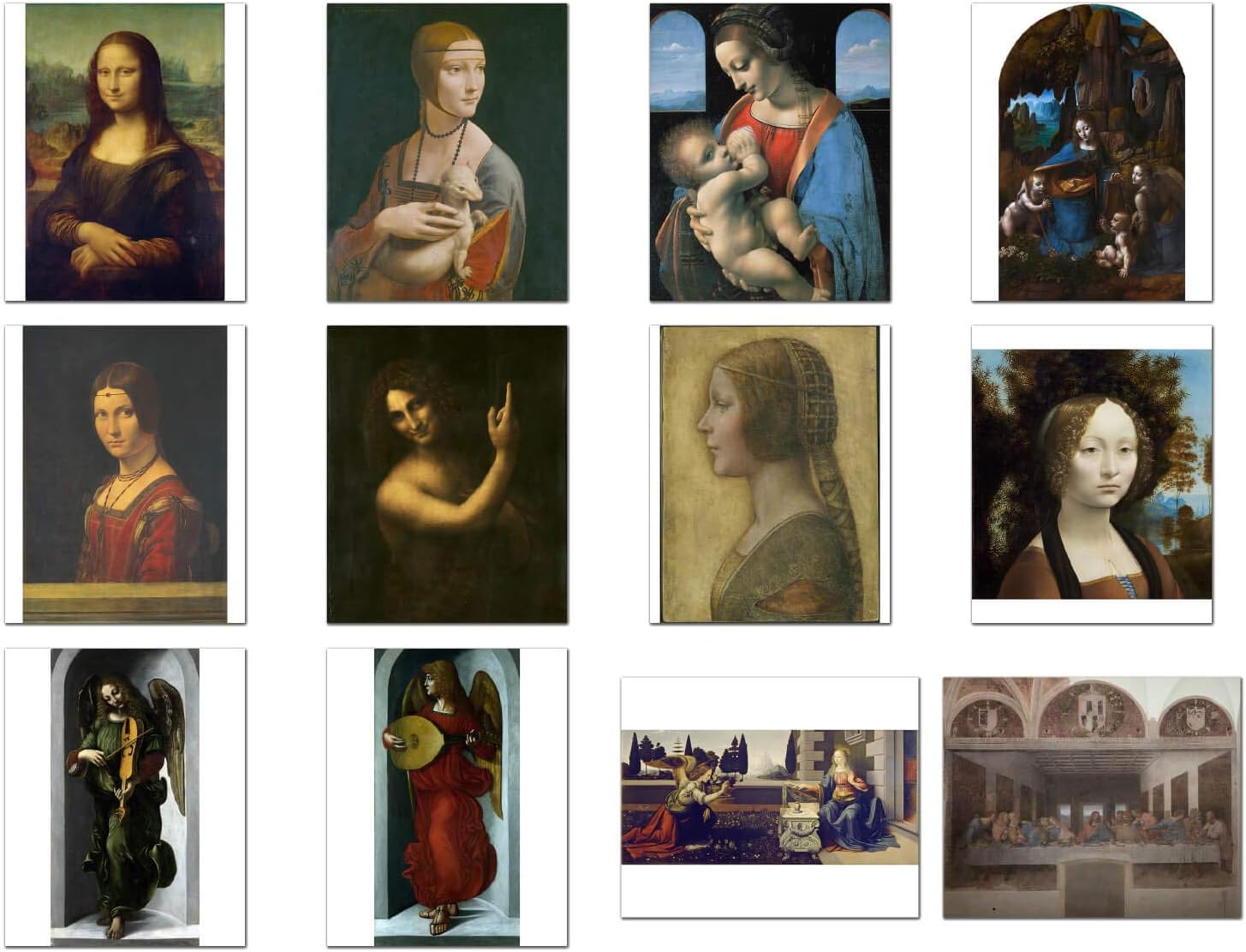 Wish Pub - Set of 12 Unframed Fine Art Prints of Leonardo da Vinci Paintings, including Mona Lisa, 8x10 inch