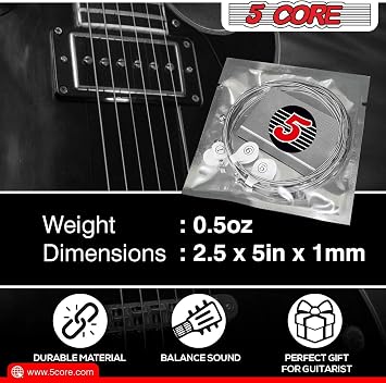 5 Core Electric Guitar Strings Brass Phosphor Bronze Extra Light Gauge (.009.042) High Carbon Steel Core Bright & Powerful Tone 6 String Set for All