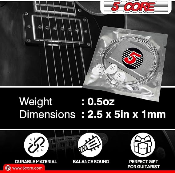 5 Core Electric Guitar Strings Brass Phosphor Bronze Extra Light Gauge (.009.042) High Carbon Steel Core Bright & Powerful Tone 6 String Set for All