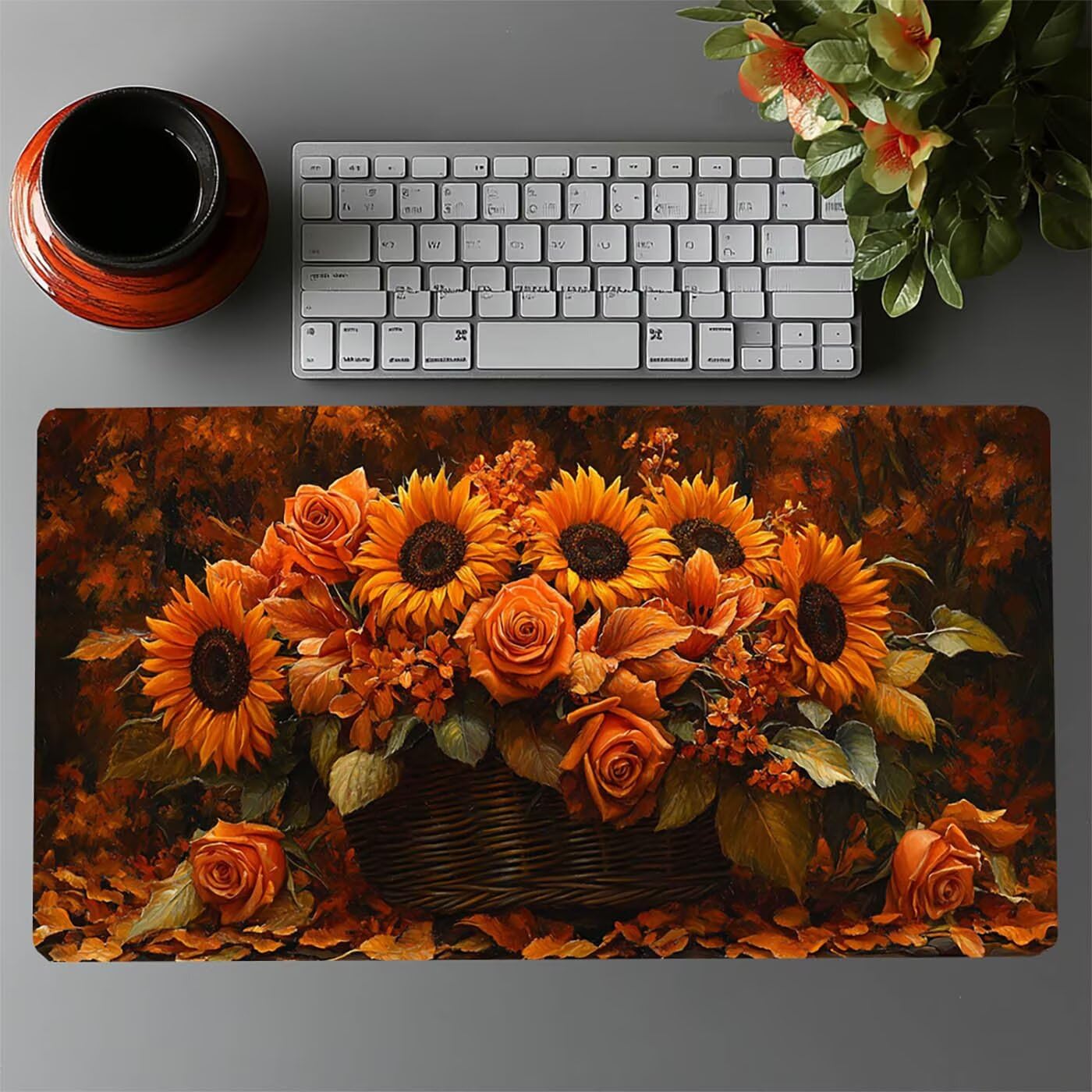 Podkładka pod mysz, słonecznik, gamingowa podkładka pod mysz, XXL, 1000 x 500 x 3 mm, wodoszczelna, jako podkładka na biurko, pod laptopa, klawiaturę gamingową, bezprzewodowa, kwiat, akcesoria biurowe
