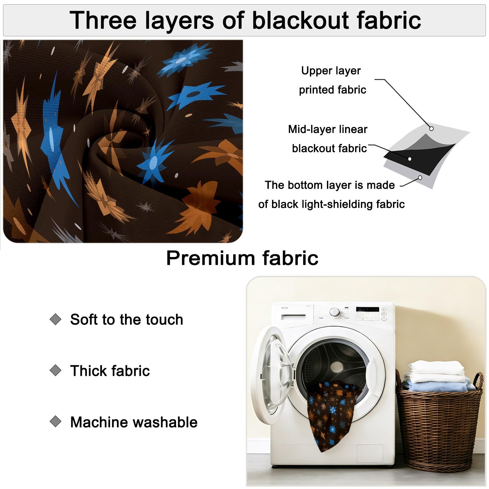 Abstrakt Blickdicht Vorhänge Dunkelbraun, Wärmeisoliert UV-Schutz vorhänge mit Sterne Schneeflocken Muster, Verdunklungsvorhänge mit ösen für Wohnzimmer Schlafzimmer Deko, H 175 x B 140 cm (2er Pack)