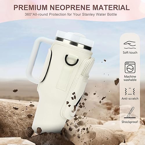 Miniatura 3 de DTBG Bolsa de transporte para botella de agua Stanley de 40 onzas de neopreno con bolsillo para teléfono, correa ajustable, mosquetón, bolsa