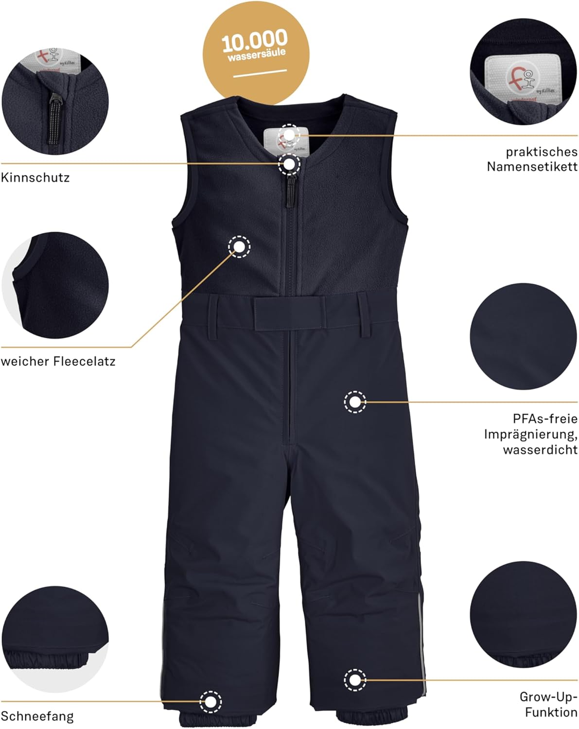 first instinct by killtec FISW 34 MNS SKI PNTS 42256-000 Children's Warming Dungarees with Snow Guard Dark Navy 122