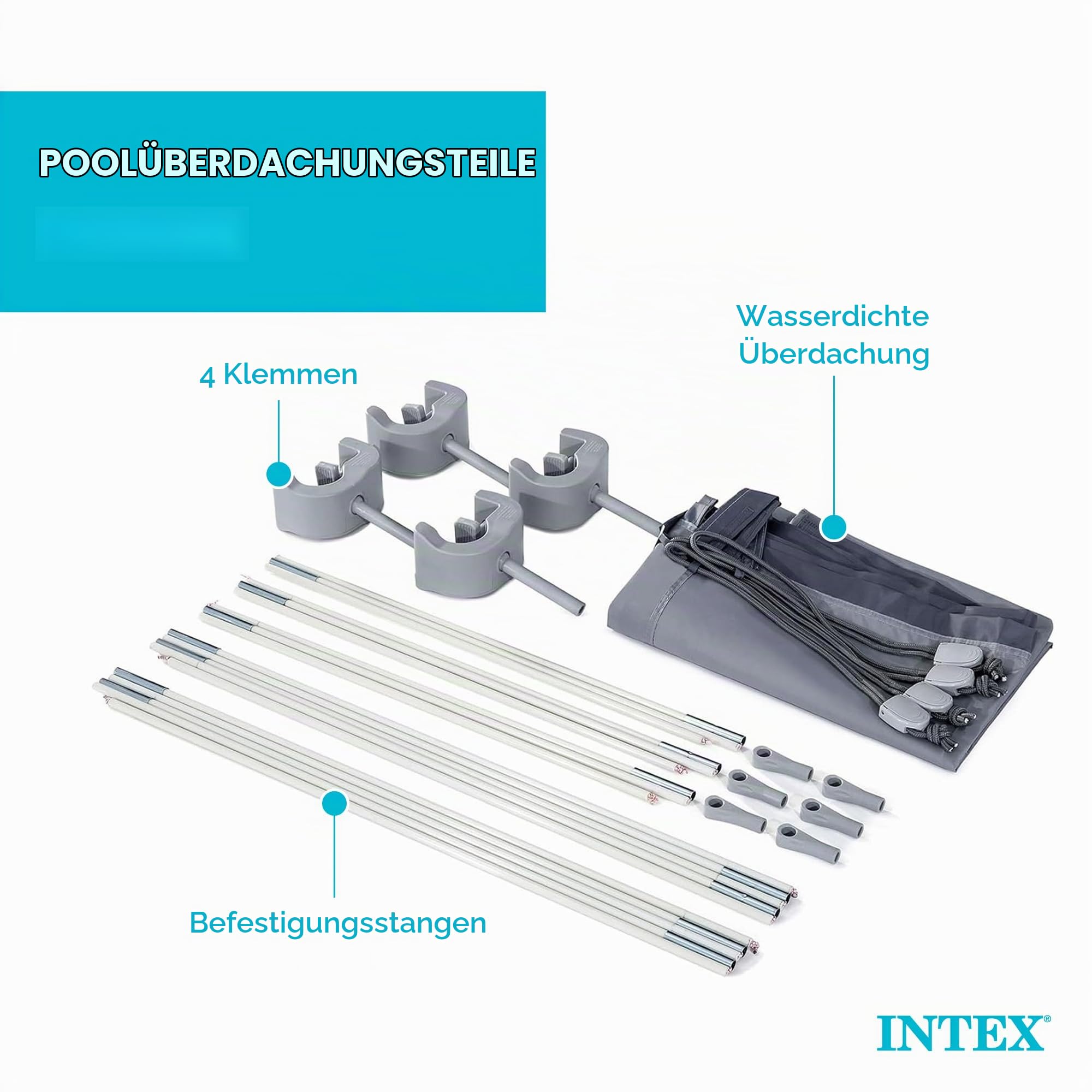 Intex 28054E Schutzabdeckung mit LSF 50 Plus, wasserdichte Überdachung für 2,7 m oder kleinere rechteckige Schwimmbäder, Grau