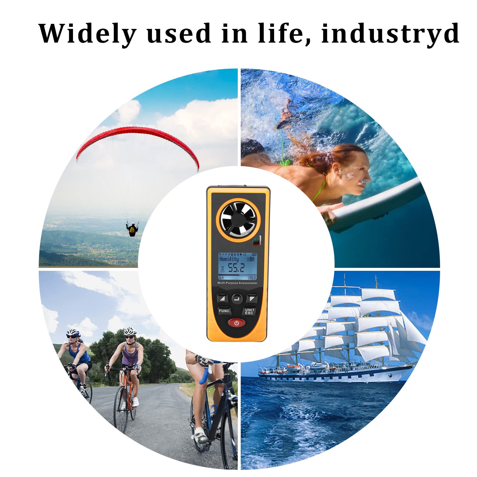 Windmesser Digital LCD Wind Speed Meter Gauge Handheld-LCD-Digital-Anemometer, Luftgeschwindigkeitstester Multifunktionaler Windtemperaturmesser Tragbares Messgerät GM8910