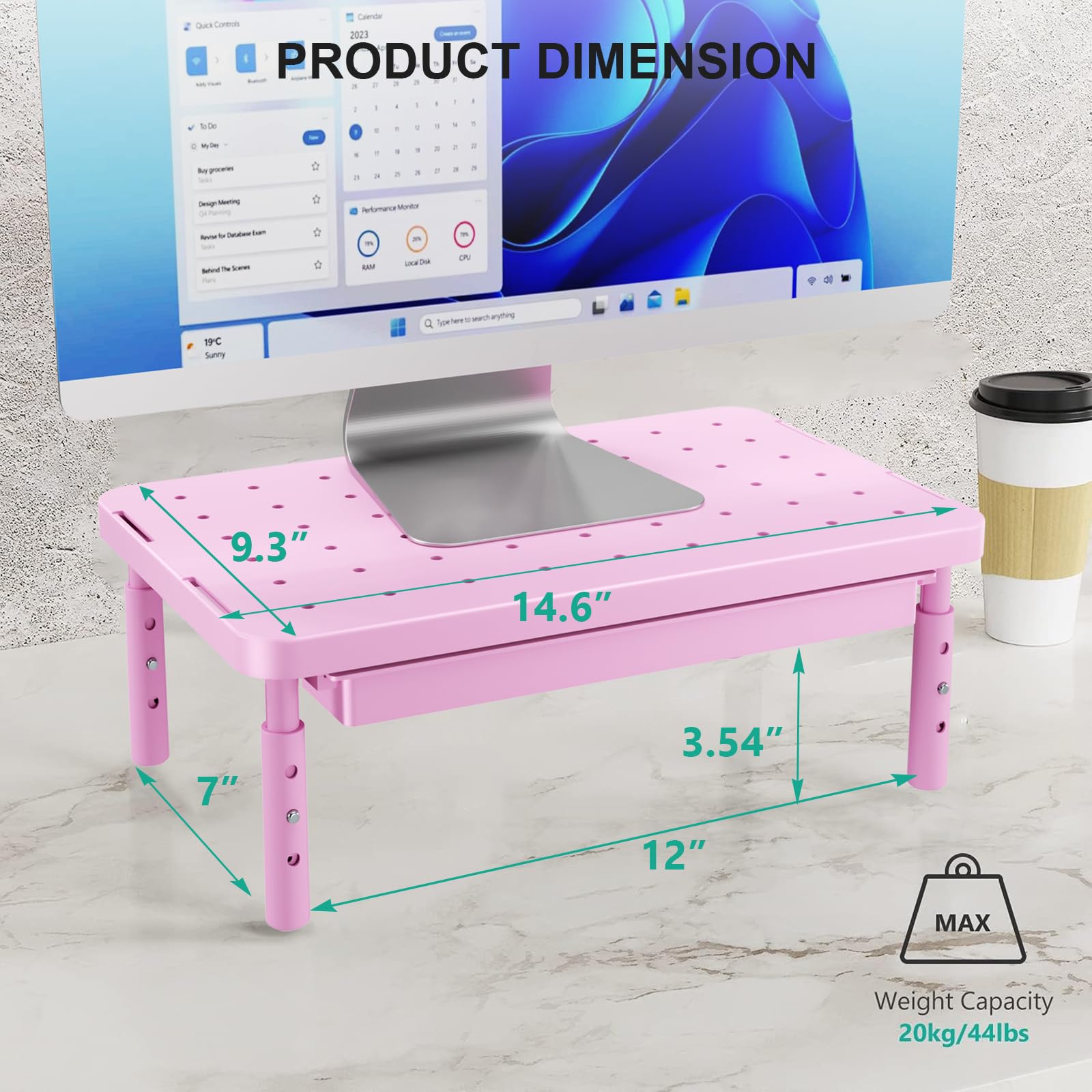 WALI Computer Monitor Stand with Storage, Monitor Riser 3 Height Adjustable view 6