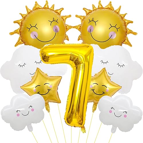 9 globos de papel de aluminio con diseño de flor de sol, cara sonriente, número de cumpleaños, suministros de fiesta de cumpleaños de sol,