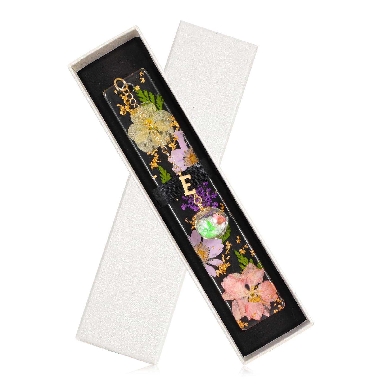 JSRQT Bookmark, Personalised Bookmark, Teacher Gifts, Original Book Mark, Initial E Bookmarks for Women, Cute Pressed Flower Book Marks Women, Lover Gifts for Readers, 26 Letters Page Reading Marker