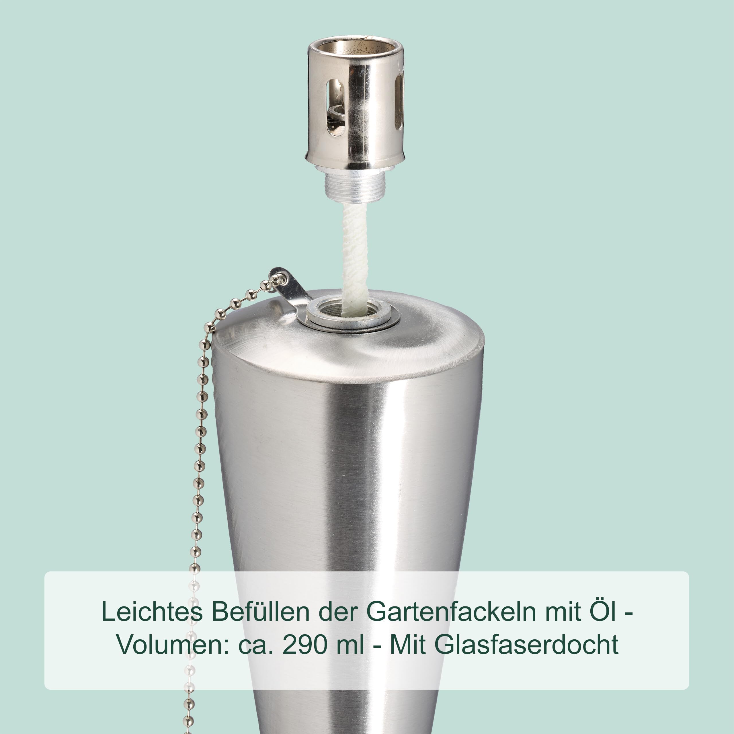 Relaxdays Gartenfackeln 3er Set, Edelstahl, Ölfackeln für draußen, Variable Höhe, Ersatzdochte, Löscher, Silber/schwarz