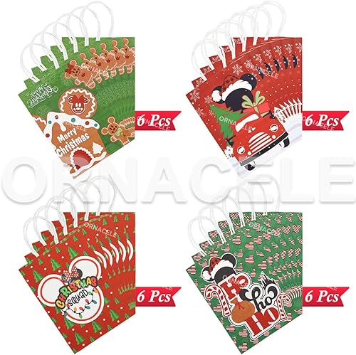 Miniatura 2 de ORNACELE Bolsas de regalo de Navidad, 24 unidades de estilos surtidos, bolsas de papel kraft pequeñas de Navidad con asas, bolsas de regalos de