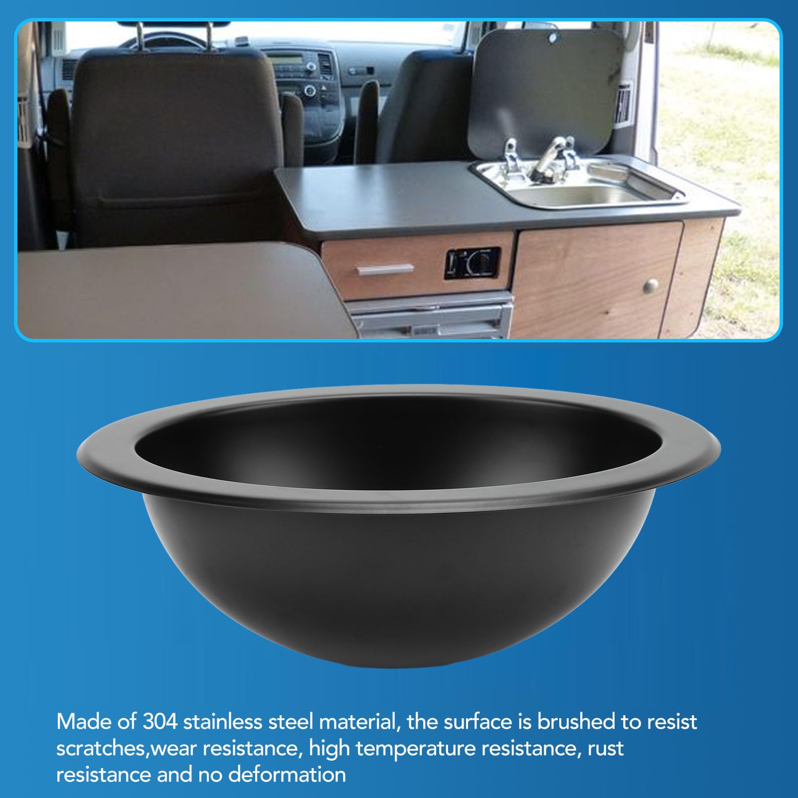 Fregadero de Cocina para RV, Fregadero Ovalado Redondo de Acero Inoxidable para RV, Lavabo para Baño con Salida de 40Mm, Fregadero de un Solo Recipiente, para RV Barco Autocaravana