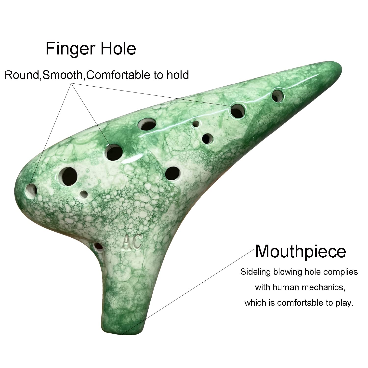 Ocarina Ocarina 12 trous avec livre de chansons pour débutant, ocarina alto do en céramique (vert bulle)