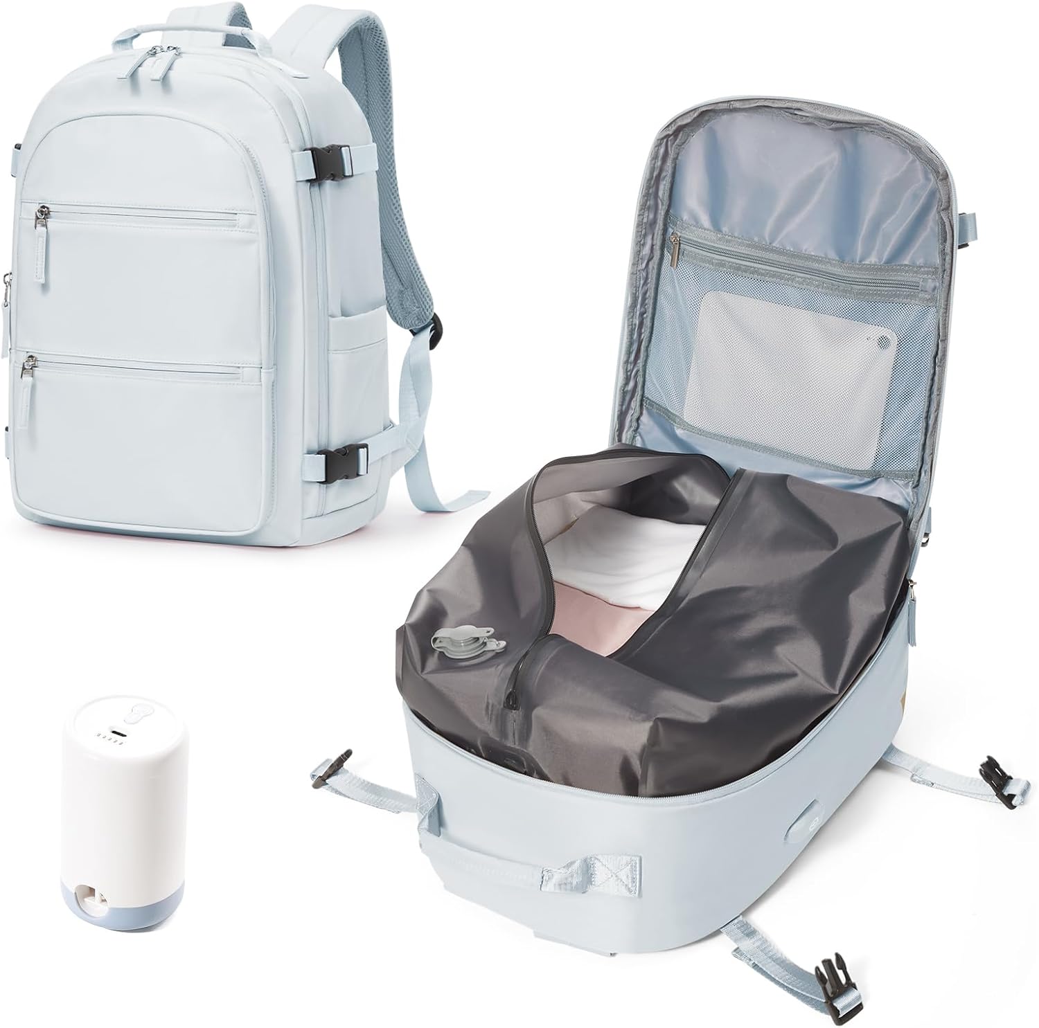 VENATIN Sac à Dos à Vide pour Bagages à Main 46×19×33CM Travel Vacpack, Sac à Dos de Voyage Airback pour Femmes Hommes, Avion EasyJet avec Compression du Vide,Gris Clair