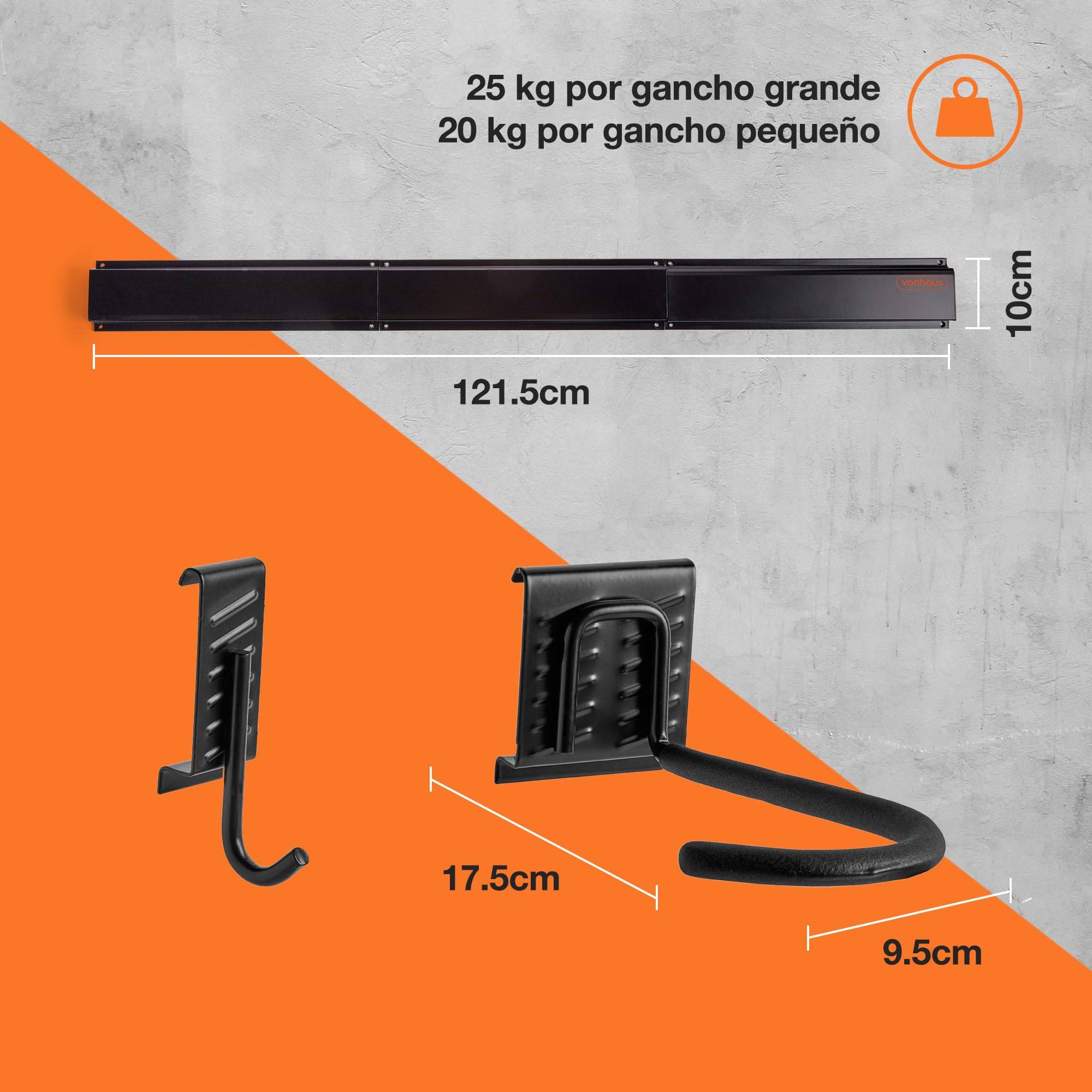 VonHaus Soporte de Bicicletas Pared Vertical – Colgador Pared 3 Bicis y 3 Cascos – Cuelga Bicis de Pared para Organizar Garaje – Soporte de Pared Bicicletas de Montaña o Carretera