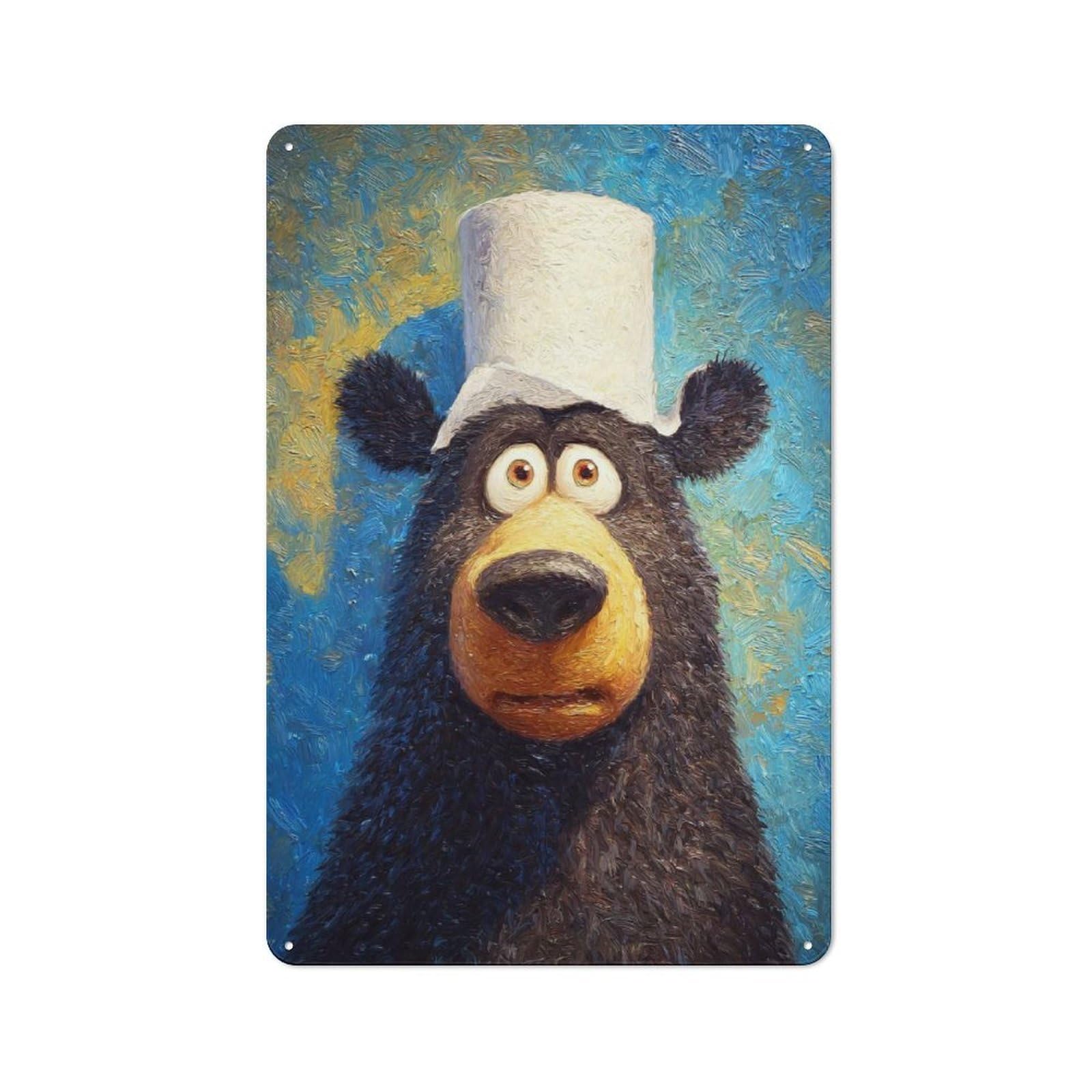 Junmoney Style-1 Metal Wall Sign 30X20cm Featuring Bear Wearing A Top Hat For Living Room Wall, For Feature Wall Decorators