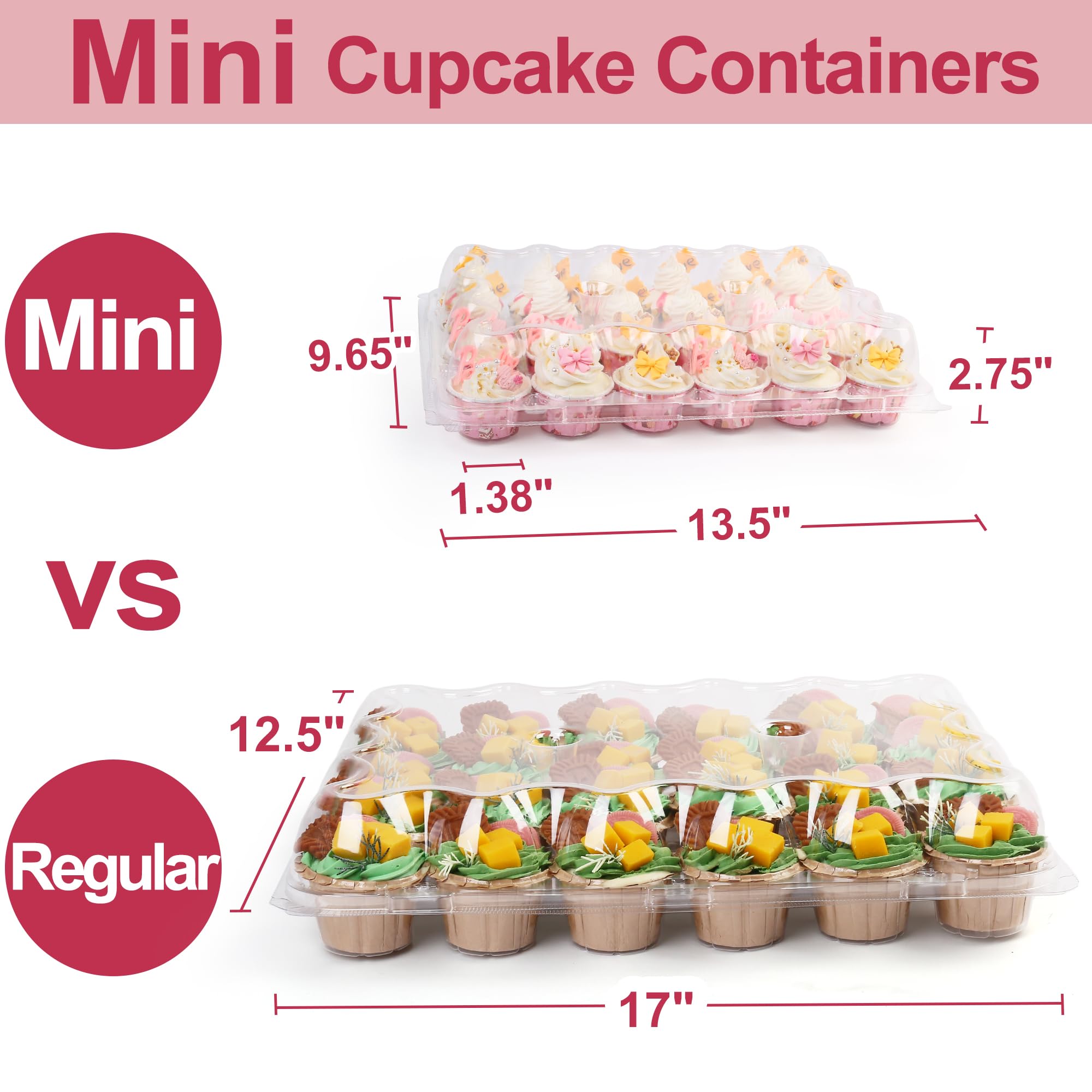 LotFancy Mini-Cupcake-Behälter, 24 Stück, 12 Sets, Kunststoff-Cupcake-Halter mit 288 Mini-Cupcake-Einlagen, transparente Einweg-Mini-Cupcake-Träger mit abnehmbarem Kuppeldeckel (Mini-Größe)