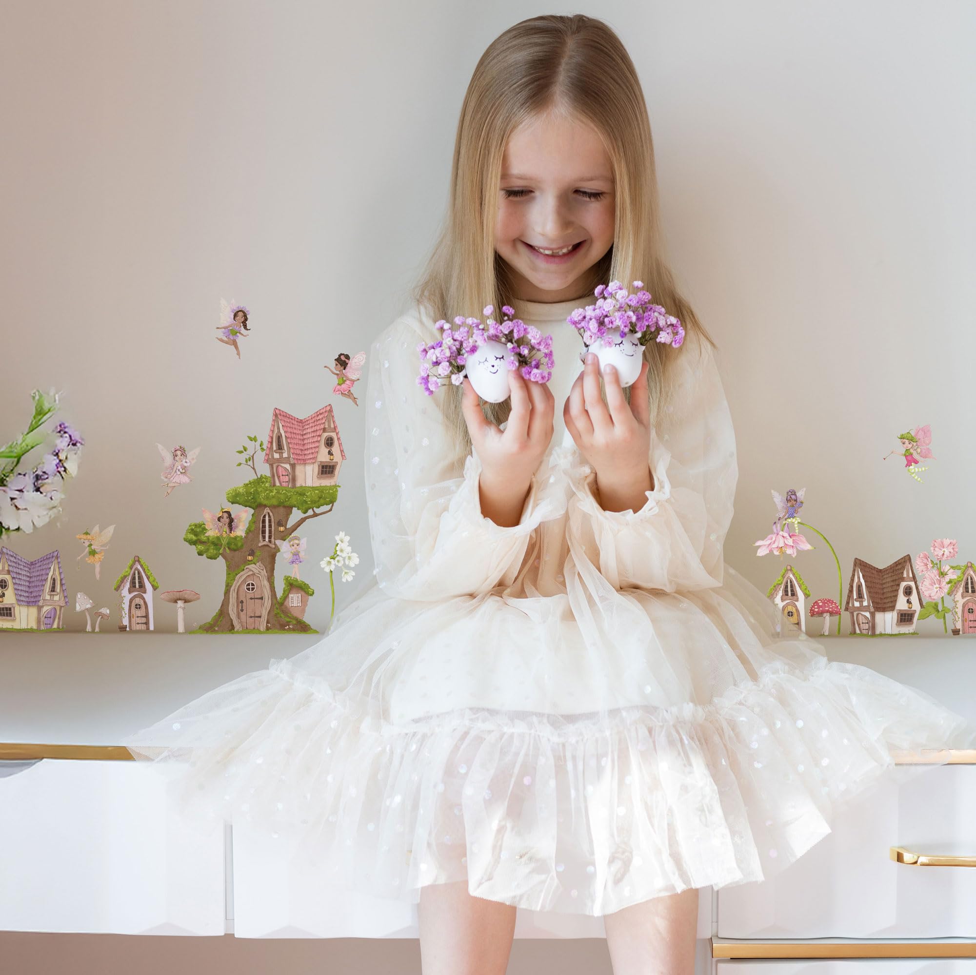 Stickerscape Girls Fairy Village Wall Sticker Pack – Removable Kids’ Wall Decals For Bedrooms, Nurseries & Playrooms – Magical Fairy House & Toadstool Stickers For ’ Room Décor