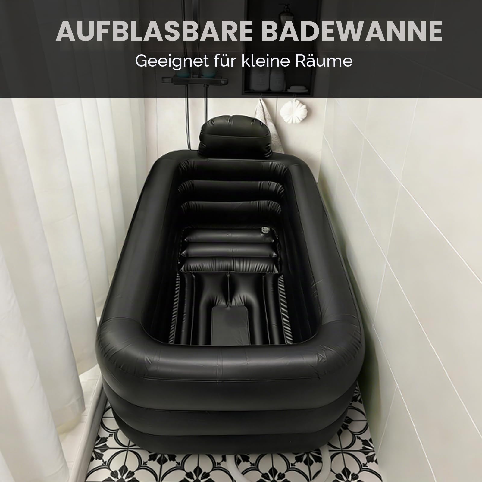 Inflatable Bath Ice Bath – Aufblasbare Badewanne für Dusche, Faltbare Badewanne für Erwachsene, Ideal als Eisbad & Eisbaden Tonne zur Regeneration, 158×95×45 cm, Dunkelgrau