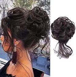 KETHBE Coque bagunçado para cabelo penteado, pãezinhos de cabelo, elástico para extensões de cabelo, cacheado, para mulheres (marrom chocolate)