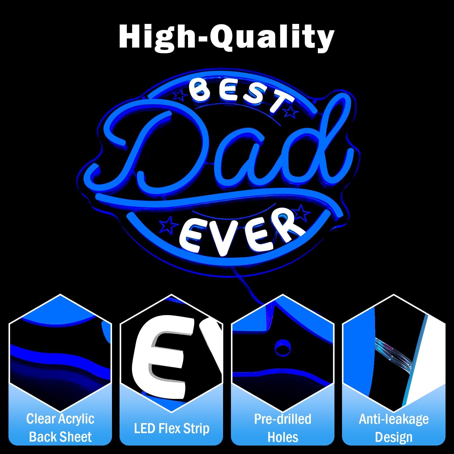 Best Dad Ever Neon Sign Fathers Day Neon for Dad Dimmable Best Dad Led Sign Worlds Best Father Neon Lights Daddy Birthday Gifts from Daughter, Son