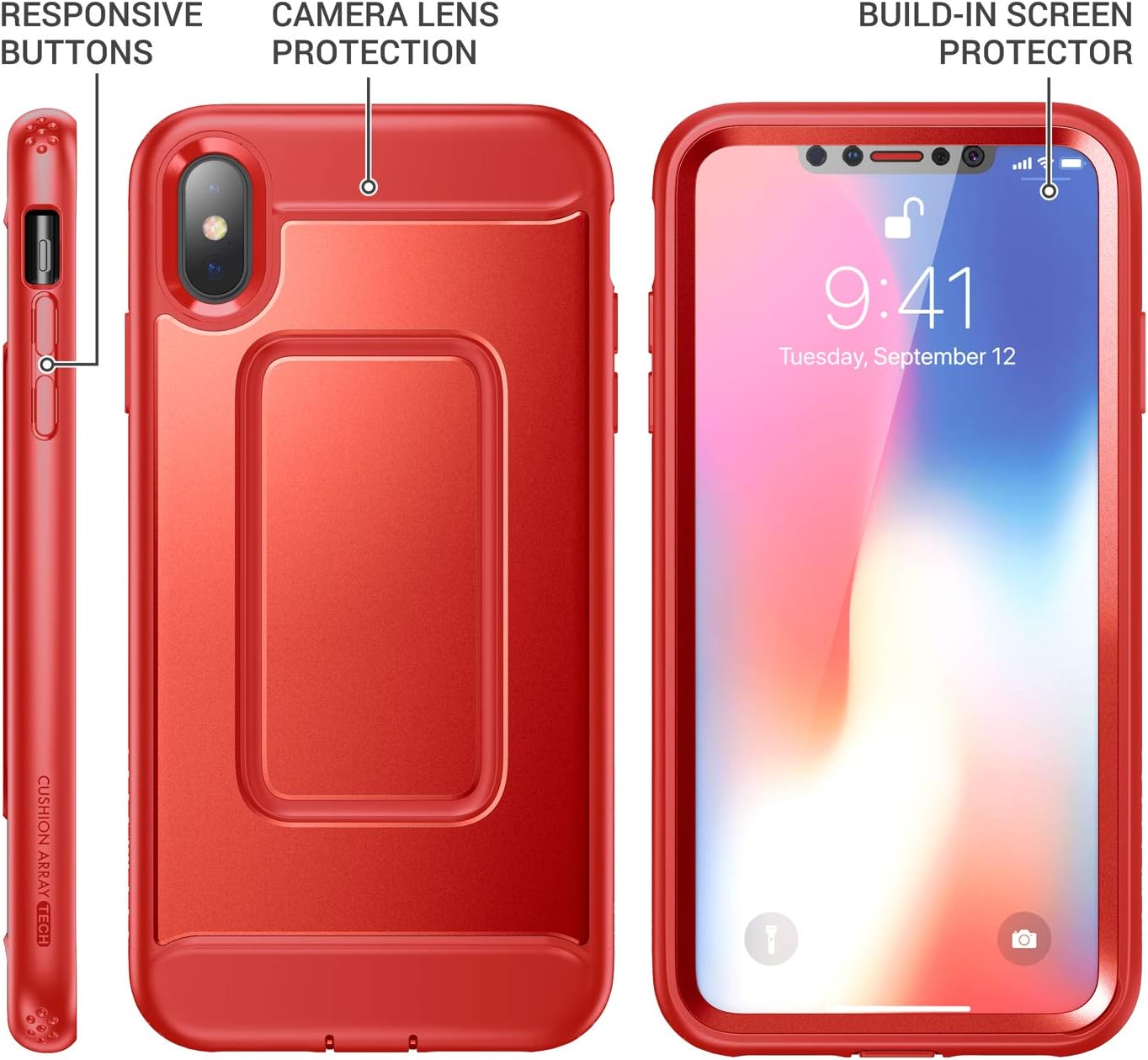 YOUMAKER Case for iPhone Xs & iPhone X, Full Body with Built-in Screen Protector Heavy Duty Protection Shockproof Slim Fit Cover for New Apple iPhone Xs & iPhone X 5.8 inch - Red