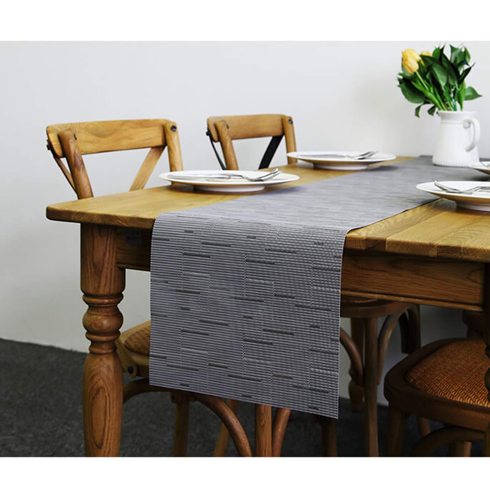 Runner per tavoli Tovaglietta A Strisce Di Bambù, Semplice Runner In PVC, Tovagliette Isolanti In Stile Giapponese, Tappetino Decorativo Per La Tavola Della Cucina Domestic(Color:grigio,Size:30×180cm