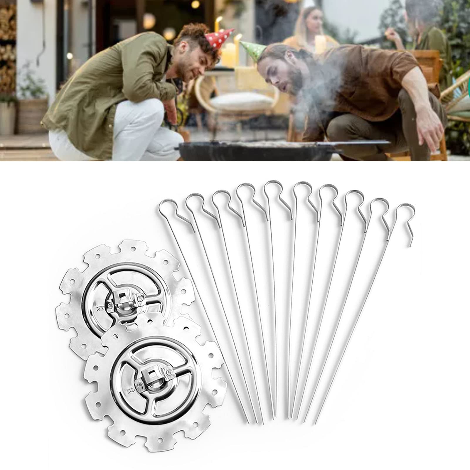Stainless Steel BBQ Grill Cage Vegetable Meat Skewer Kebab Maker for Rotisserie Oven Roaster, BBQ Roaster Rotisserie Skewers Needle Cage Oven Kebab Maker Grill