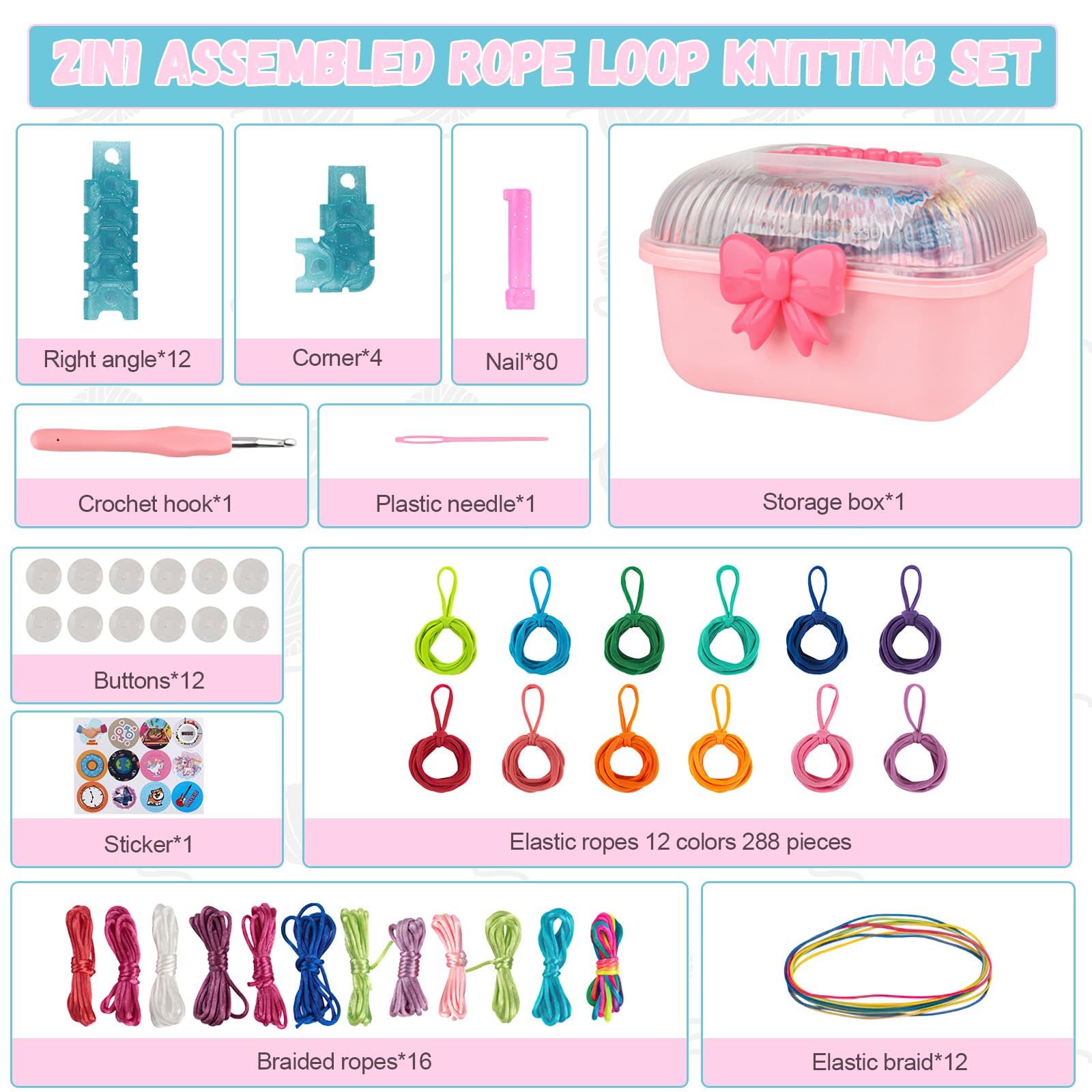 LetCart 288 Pezzi Kit Braccialetti Colorati per Bracciale Loom Bands Kit, Kit per Fare Braccialetti di Gomma per Ragazzi e Ragazze, Regalo di Tessitura, Set Creativo Fai-da-Te per Ragazze