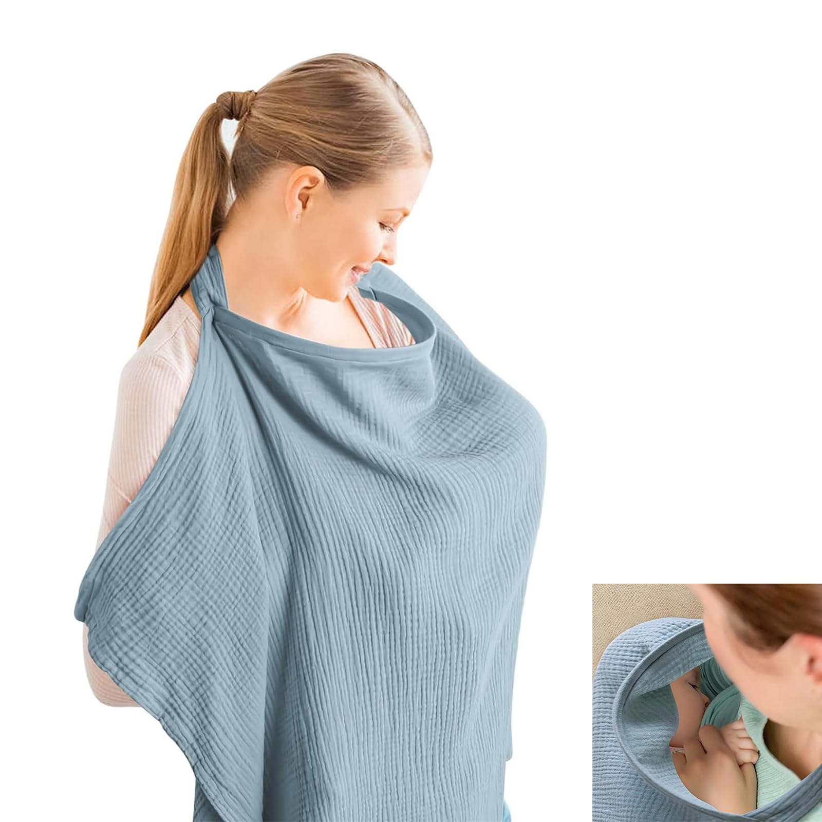 Joyzzz Nursing Cover, Muslin Nursing Cover for Baby Breastfeeding, Breathable Cotton Breastfeeding Cover with Rigid Hoop, Gentle on Skin, Breathable, 360° Full Coverage, For Mother Nursing (Blue)