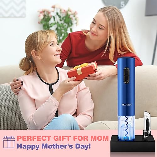 Miniatura 8 de Secura Electric Wine Opener, Automatic Electric Wine Bottle Corkscrew Opener with Foil Cutter, Rechargeable (Blue)