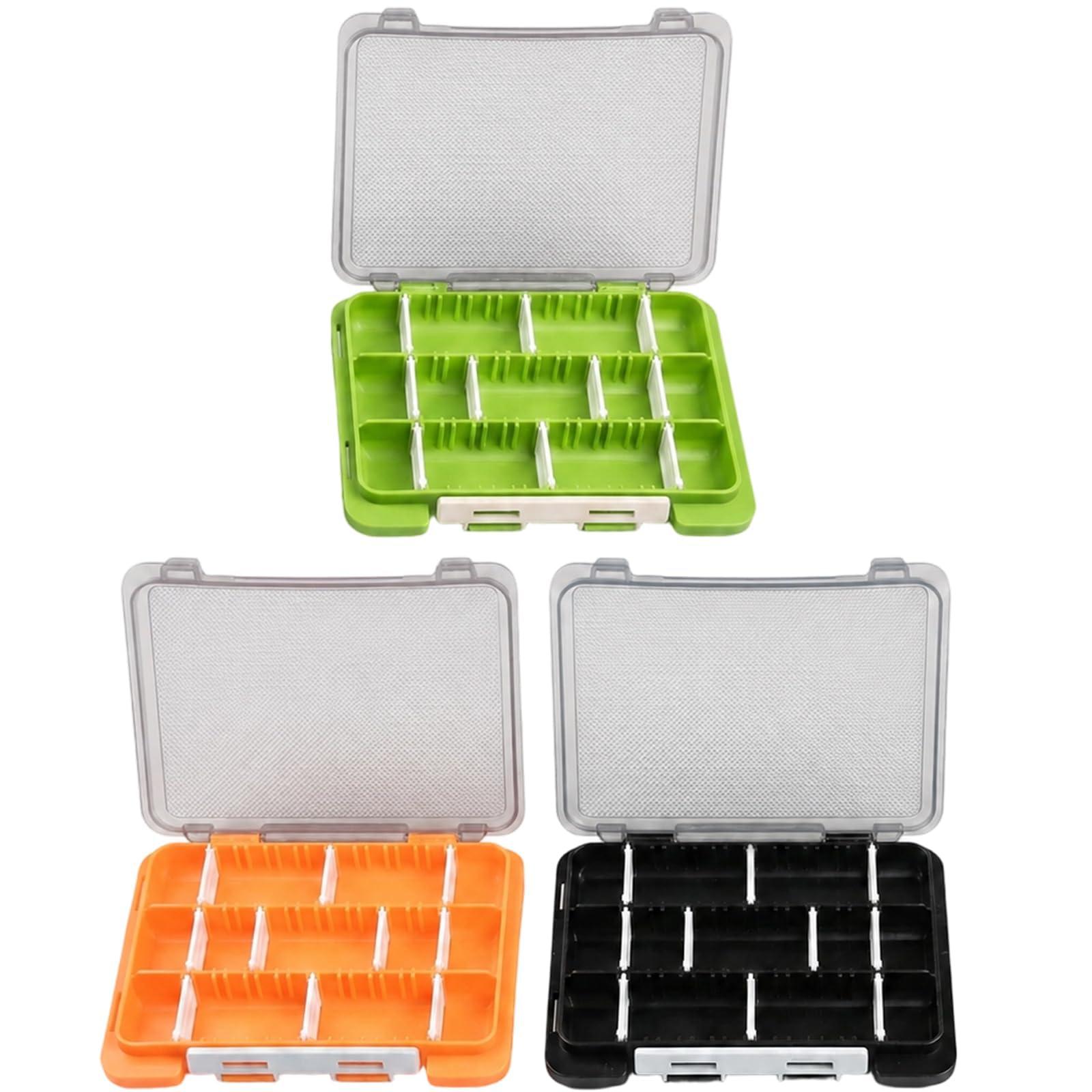 3-Piece Lure Box Set with Small Inserts (Black, Orange, Green)