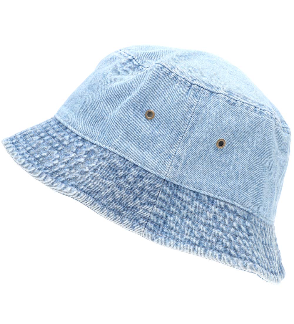 MIRMARU Vintage 100% Cotton Canvas Denim Bucket Hat - Casual Outdoor Fishing Hiking Safari Boonie Hat.(NH-1530-LIGHT Blue-SM)