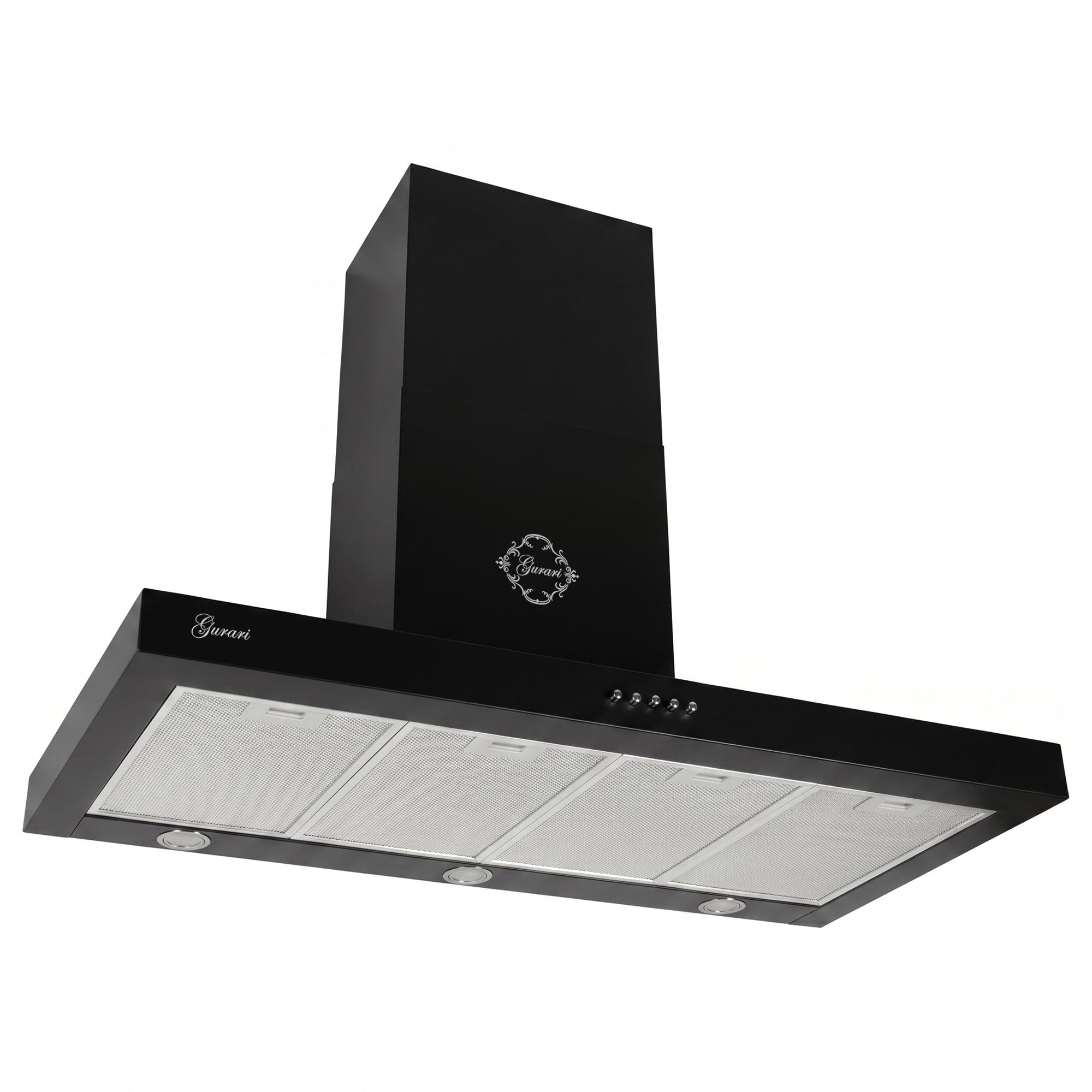 Gurari Cappa aspirante da 120 cm GCH F 118 120 BL • Cappa da parete nera • Cappa per camino 1000 m³/h • Cappa aspirante a parete con illuminazione a LED • Filtro antigrasso in metallo • Classe